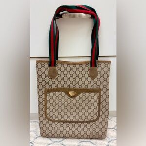 GUCCI Plus Vintage 80’s GG Supreme Monogram Brown Coated Canvas Sherry Line Tote